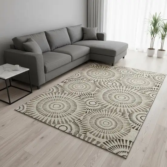 Brown And Beige Geometric Washable Area Rug With UV Protection Photo 2