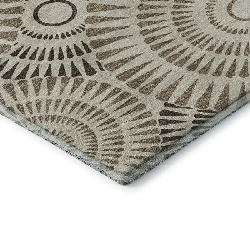 Brown And Beige Geometric Washable Area Rug With UV Protection Photo 8