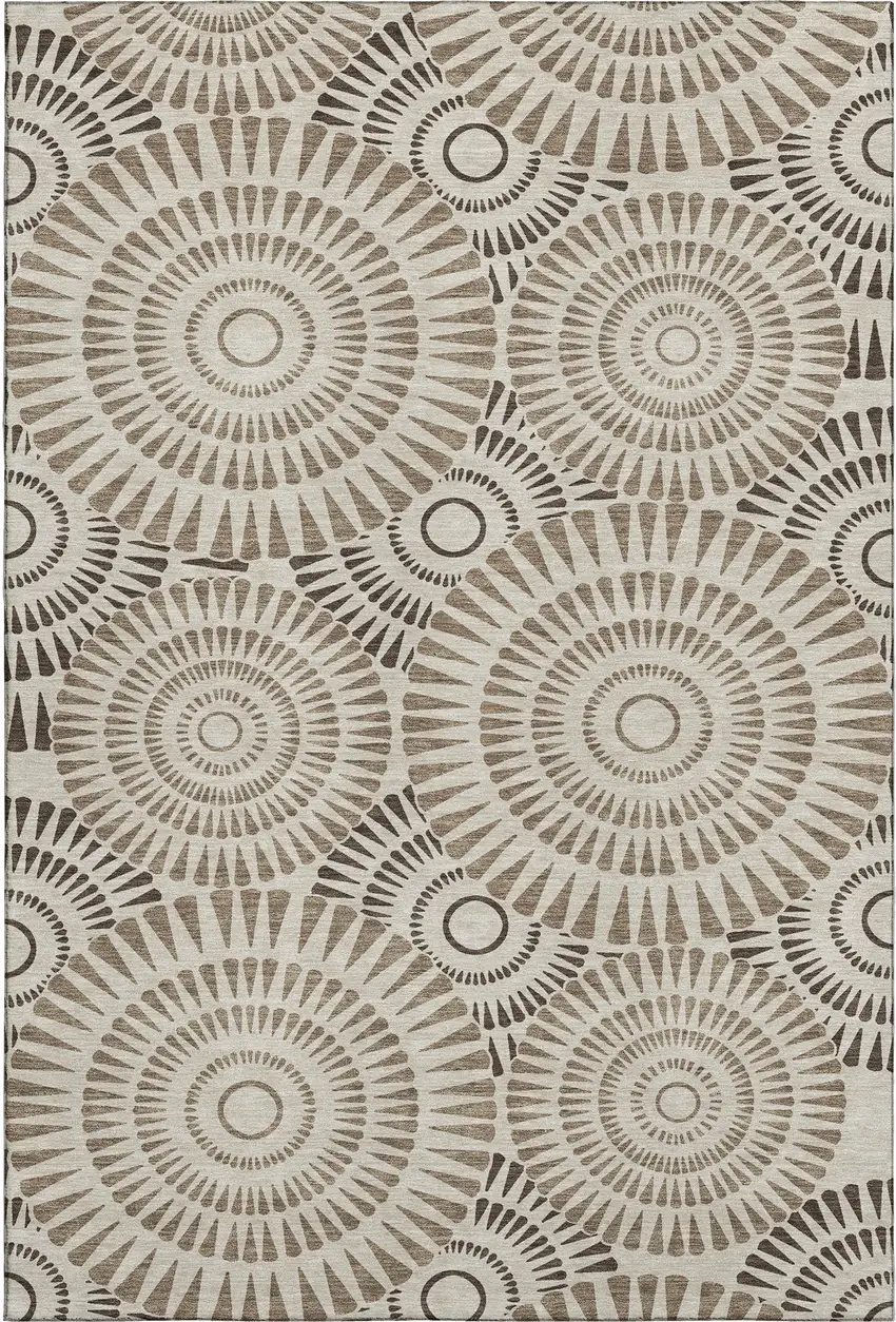 Brown And Beige Geometric Washable Area Rug With UV Protection Photo 1