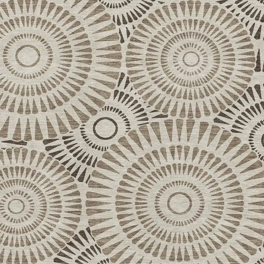 Brown And Beige Geometric Washable Area Rug With UV Protection Photo 3