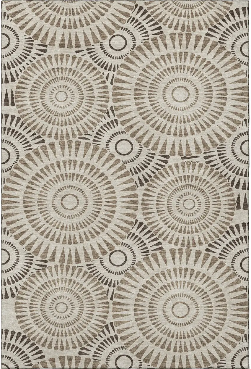 Brown And Beige Geometric Washable Area Rug With UV Protection Photo 4