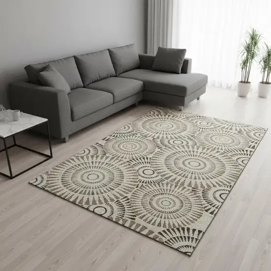 Brown And Beige Geometric Washable Area Rug With UV Protection Photo 2