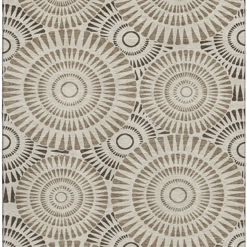 Brown And Beige Geometric Washable Area Rug With UV Protection Photo 3