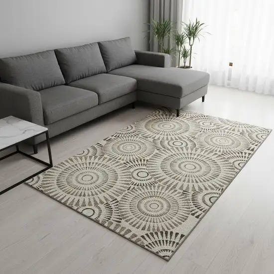 Brown And Beige Geometric Washable Area Rug With UV Protection Photo 2