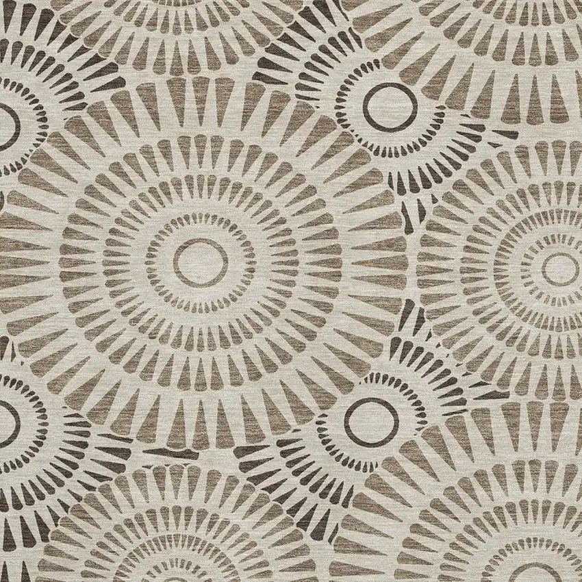 Brown And Beige Geometric Washable Area Rug With UV Protection Photo 3