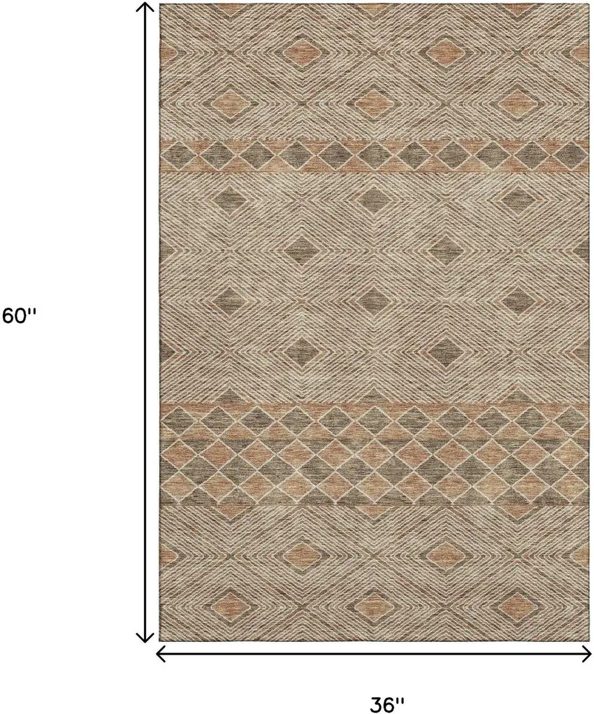 Brown And Beige Geometric Washable Area Rug With UV Protection Photo 3