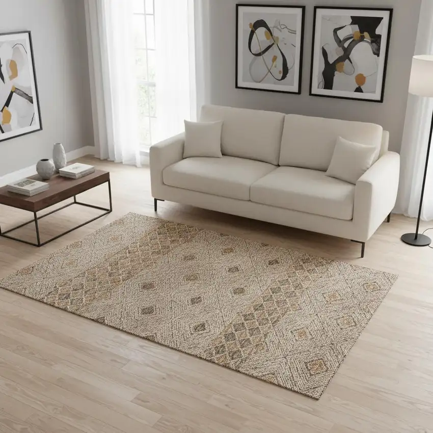 Brown And Beige Geometric Washable Area Rug With UV Protection Photo 2