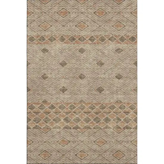Brown And Beige Geometric Washable Area Rug With UV Protection Photo 1