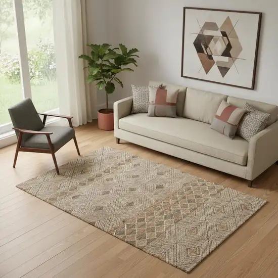 Brown And Beige Geometric Washable Area Rug With UV Protection Photo 1