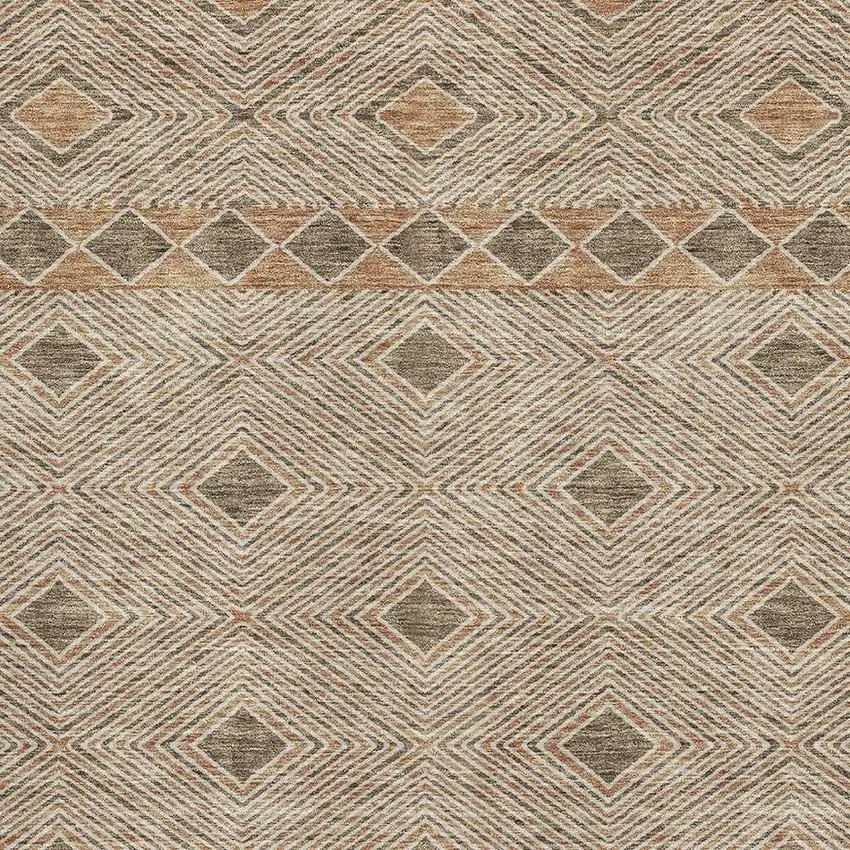 Brown And Beige Geometric Washable Area Rug With UV Protection Photo 3