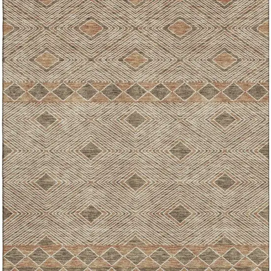 Brown And Beige Geometric Washable Area Rug With UV Protection Photo 4