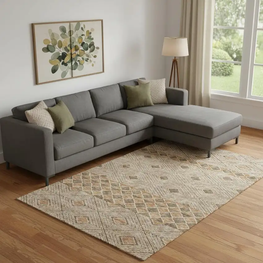 Brown And Beige Geometric Washable Area Rug With UV Protection Photo 1