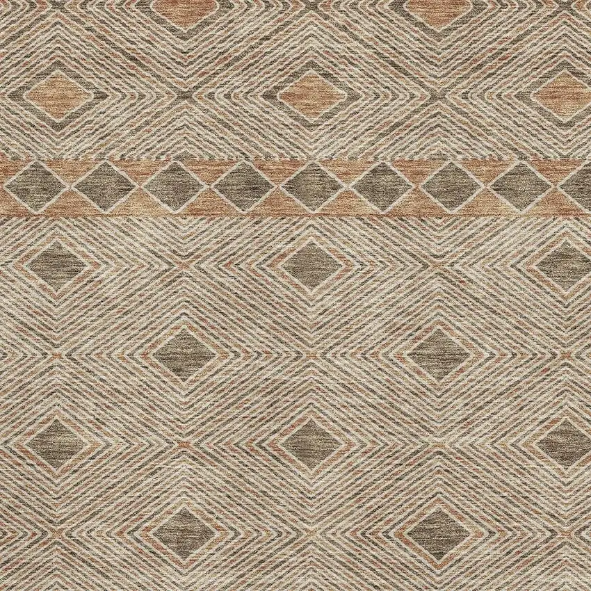 Brown And Beige Geometric Washable Area Rug With UV Protection Photo 3