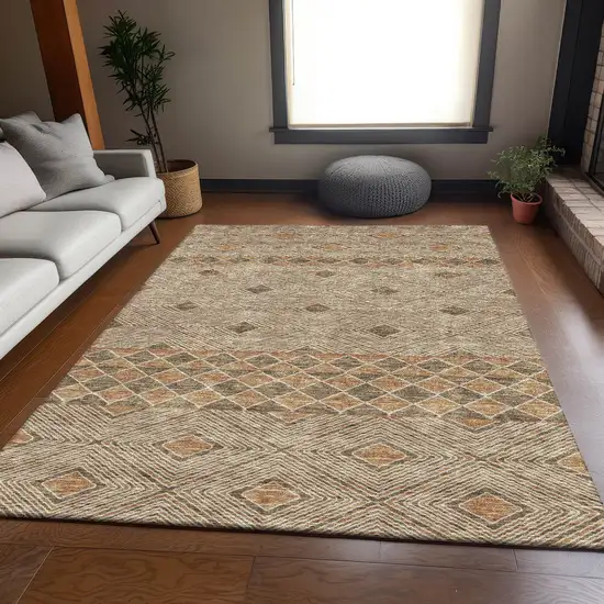 Brown And Beige Geometric Washable Area Rug With UV Protection Photo 5