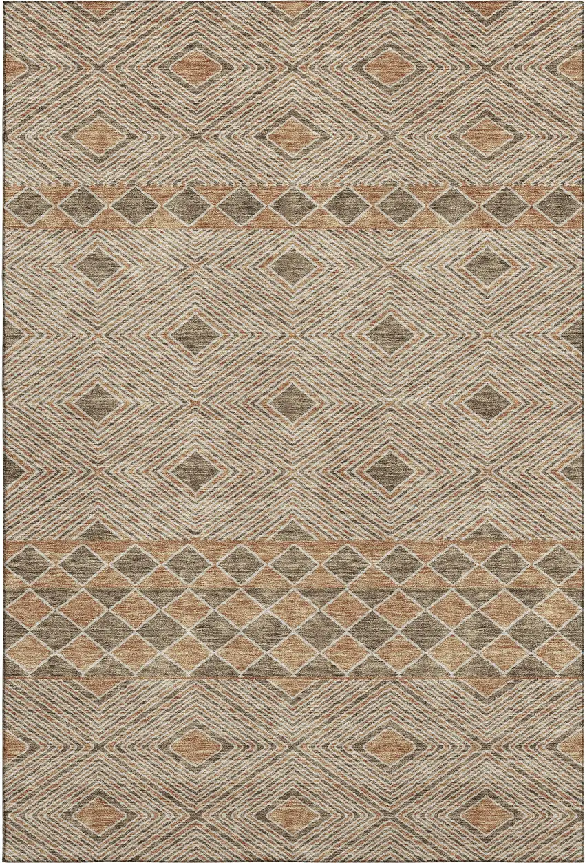Brown And Beige Geometric Washable Area Rug With UV Protection Photo 1