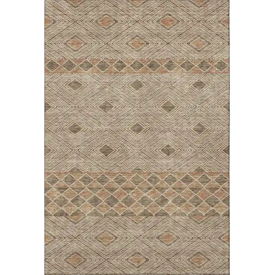 Brown And Beige Geometric Washable Area Rug With UV Protection Photo 3