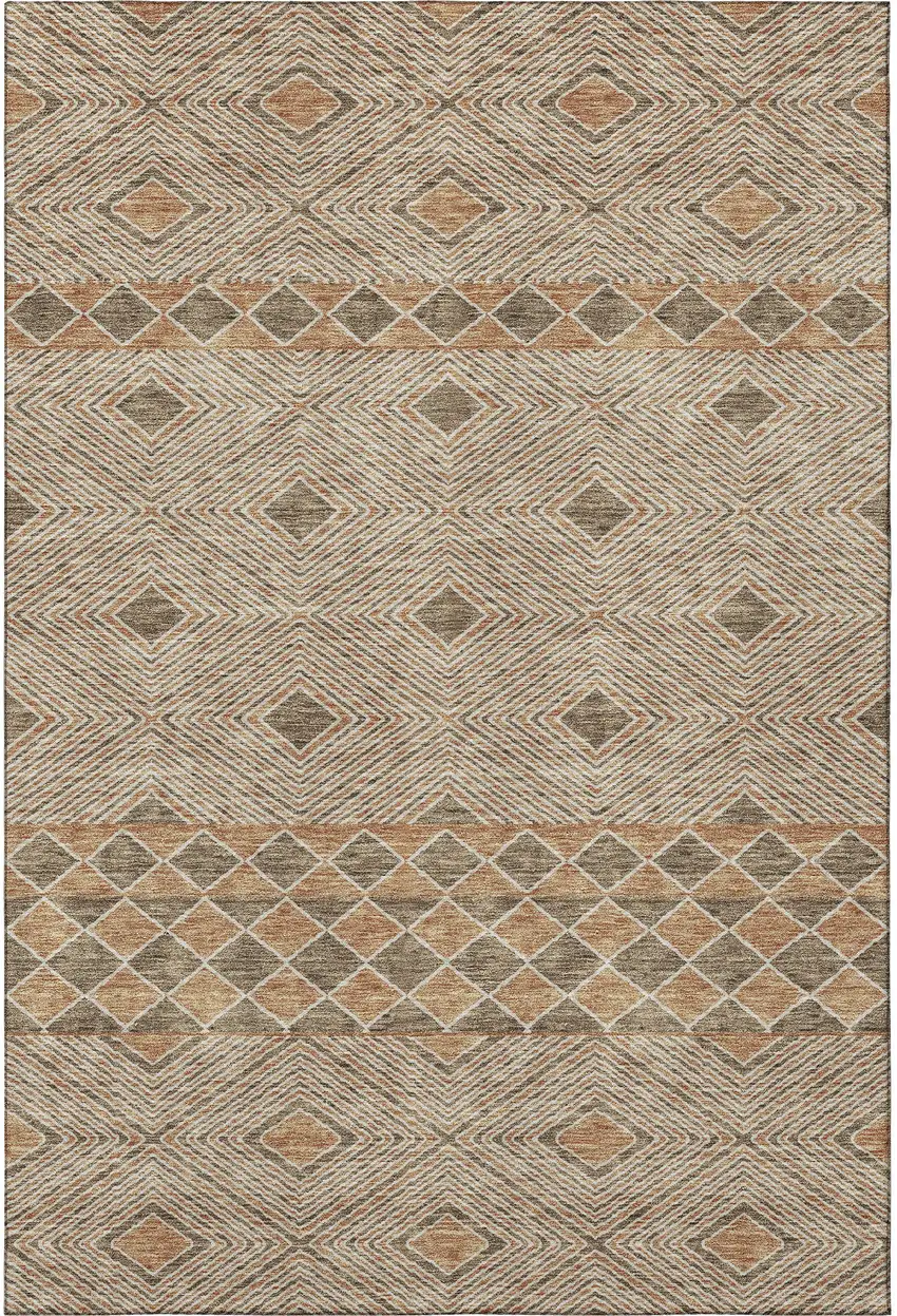 Brown And Beige Geometric Washable Area Rug With UV Protection Photo 3