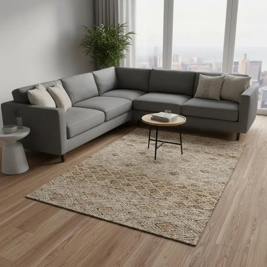 Brown And Beige Geometric Washable Area Rug With UV Protection Photo 2