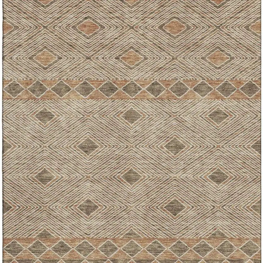 Brown And Beige Geometric Washable Area Rug With UV Protection Photo 3