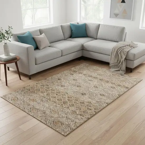 Brown And Beige Geometric Washable Area Rug With UV Protection Photo 2
