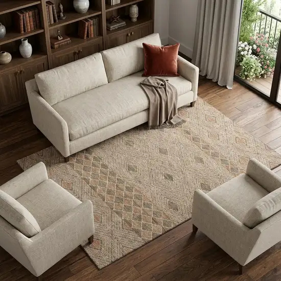 Brown And Beige Geometric Washable Area Rug With UV Protection Photo 1