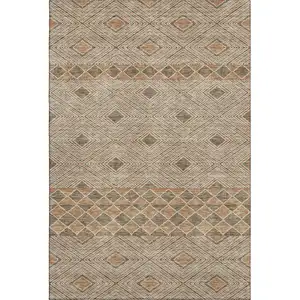 Photo of Brown And Beige Geometric Washable Area Rug With UV Protection