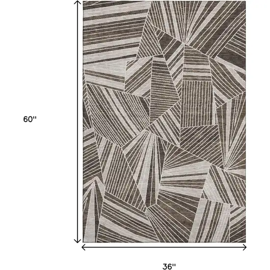 Brown And Beige Geometric Washable Area Rug With UV Protection Photo 3
