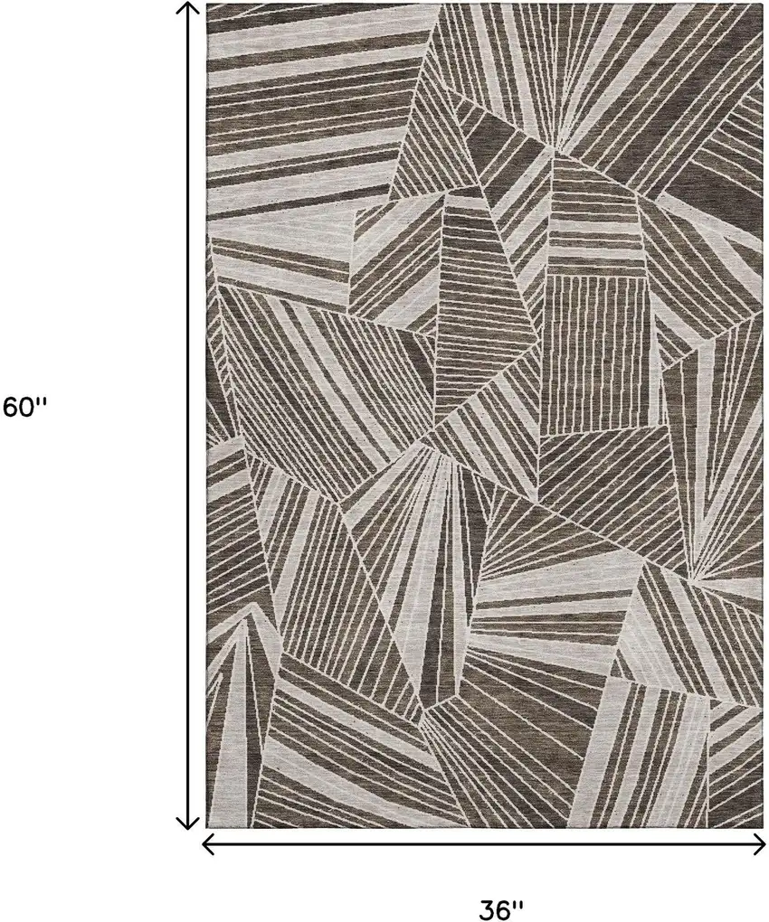 Brown And Beige Geometric Washable Area Rug With UV Protection Photo 3