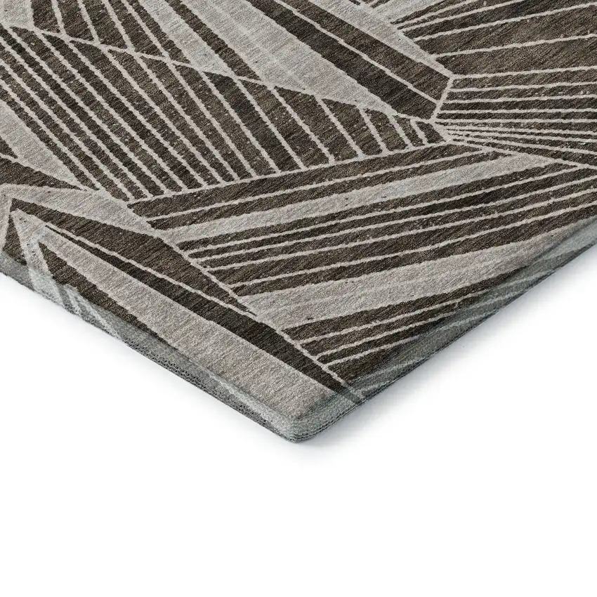 Brown And Beige Geometric Washable Area Rug With UV Protection Photo 8