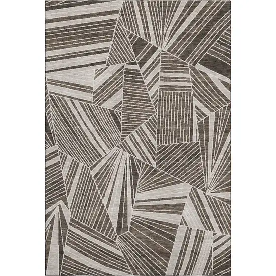 Brown And Beige Geometric Washable Area Rug With UV Protection Photo 1