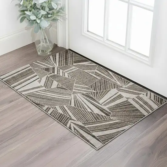 Brown And Beige Geometric Washable Area Rug With UV Protection Photo 2