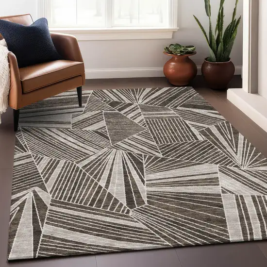 Brown And Beige Geometric Washable Area Rug With UV Protection Photo 5