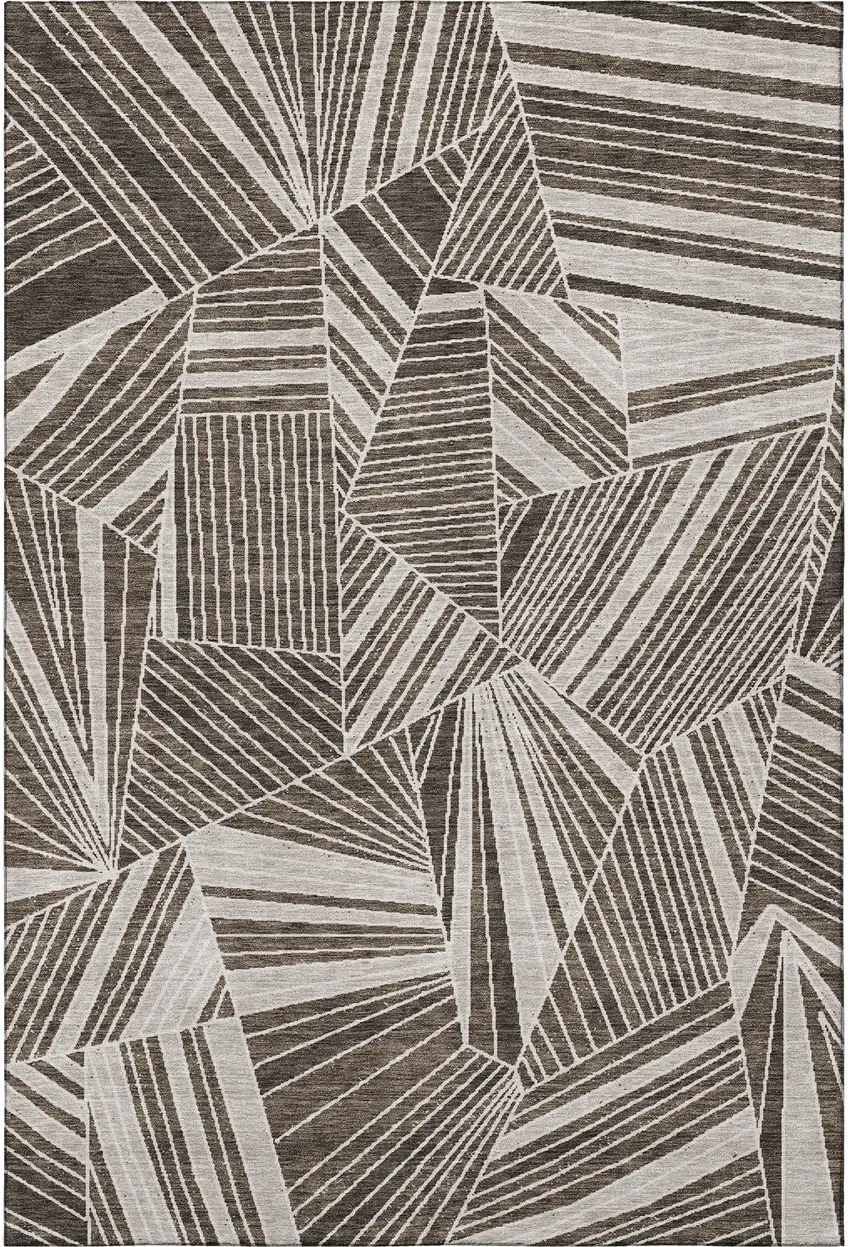 Brown And Beige Geometric Washable Area Rug With UV Protection Photo 4