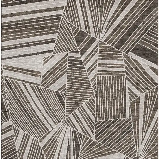 Brown And Beige Geometric Washable Area Rug With UV Protection Photo 3