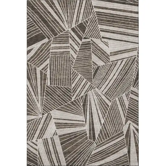 Brown And Beige Geometric Washable Area Rug With UV Protection Photo 4