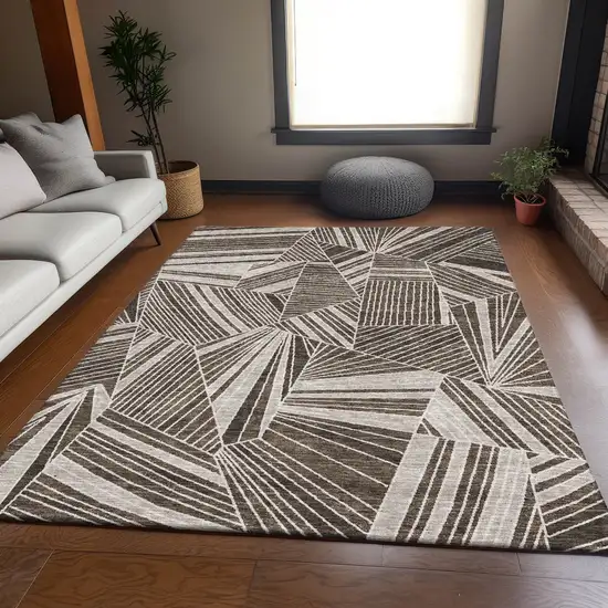 Brown And Beige Geometric Washable Area Rug With UV Protection Photo 6