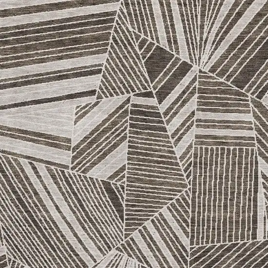 Brown And Beige Geometric Washable Area Rug With UV Protection Photo 3