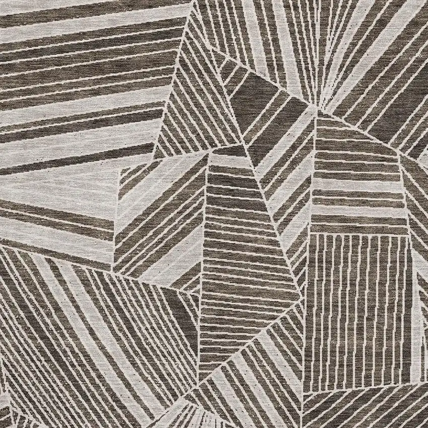 Brown And Beige Geometric Washable Area Rug With UV Protection Photo 3