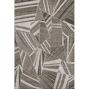 Photo of Brown And Beige Geometric Washable Area Rug With UV Protection