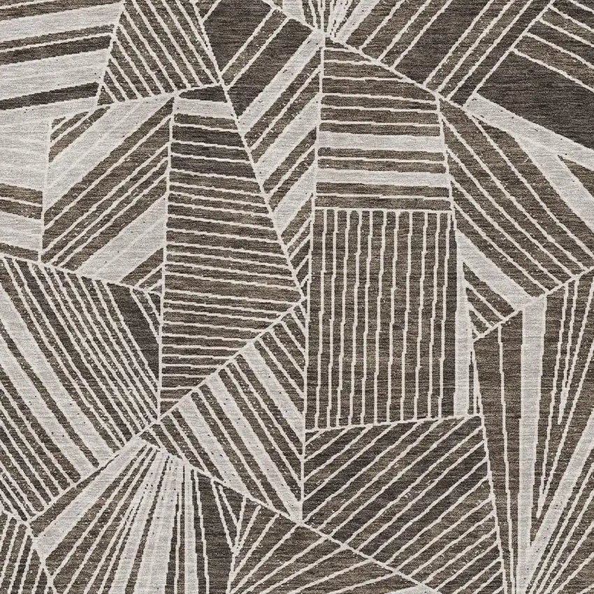 Brown And Beige Geometric Washable Area Rug With UV Protection Photo 3