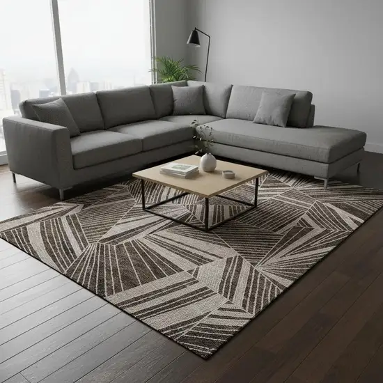 Brown And Beige Geometric Washable Area Rug With UV Protection Photo 2