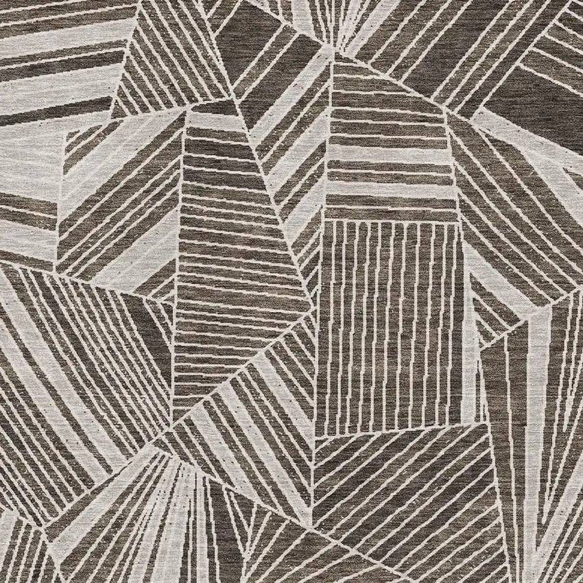 Brown And Beige Geometric Washable Area Rug With UV Protection Photo 3