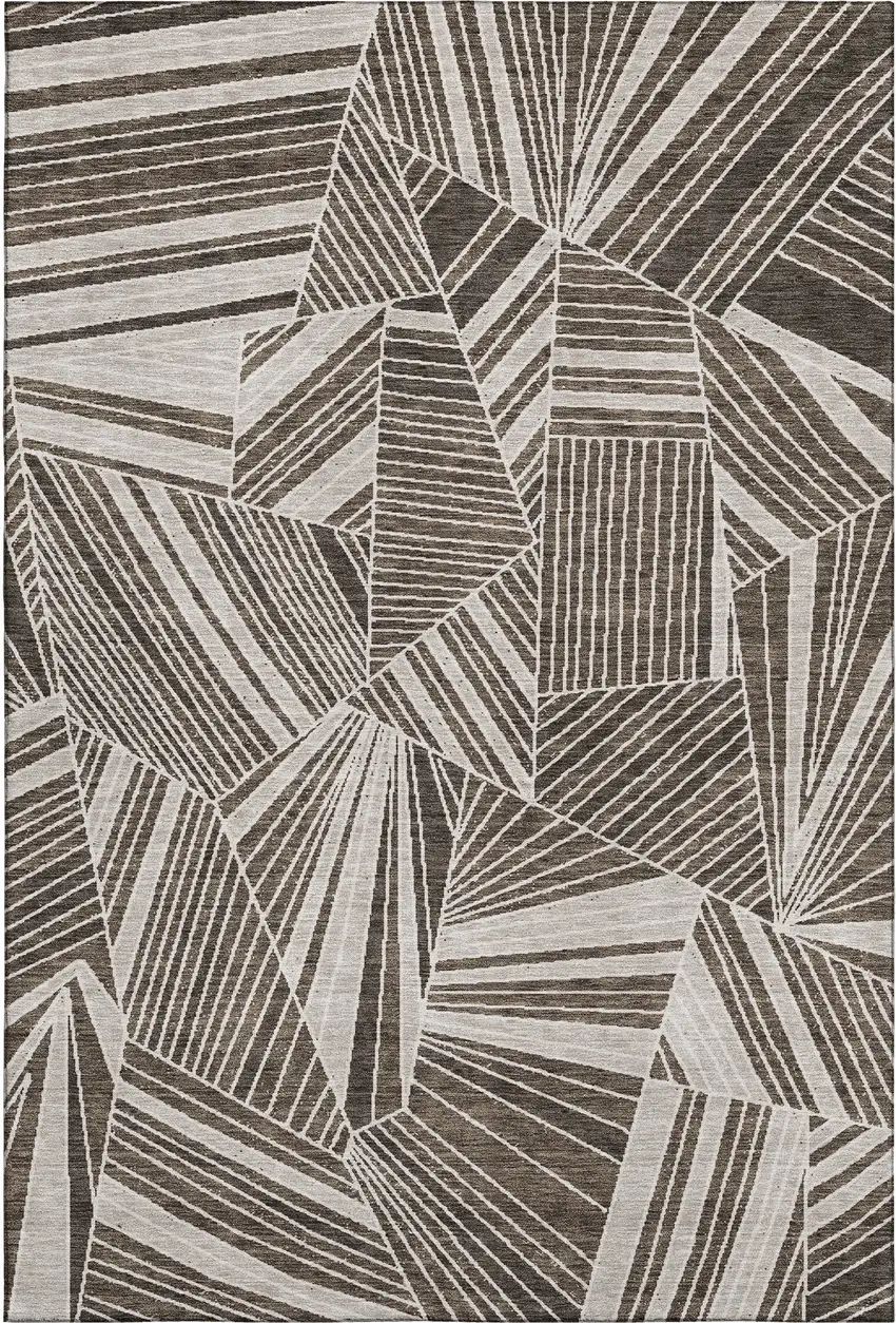 Brown And Beige Geometric Washable Area Rug With UV Protection Photo 1