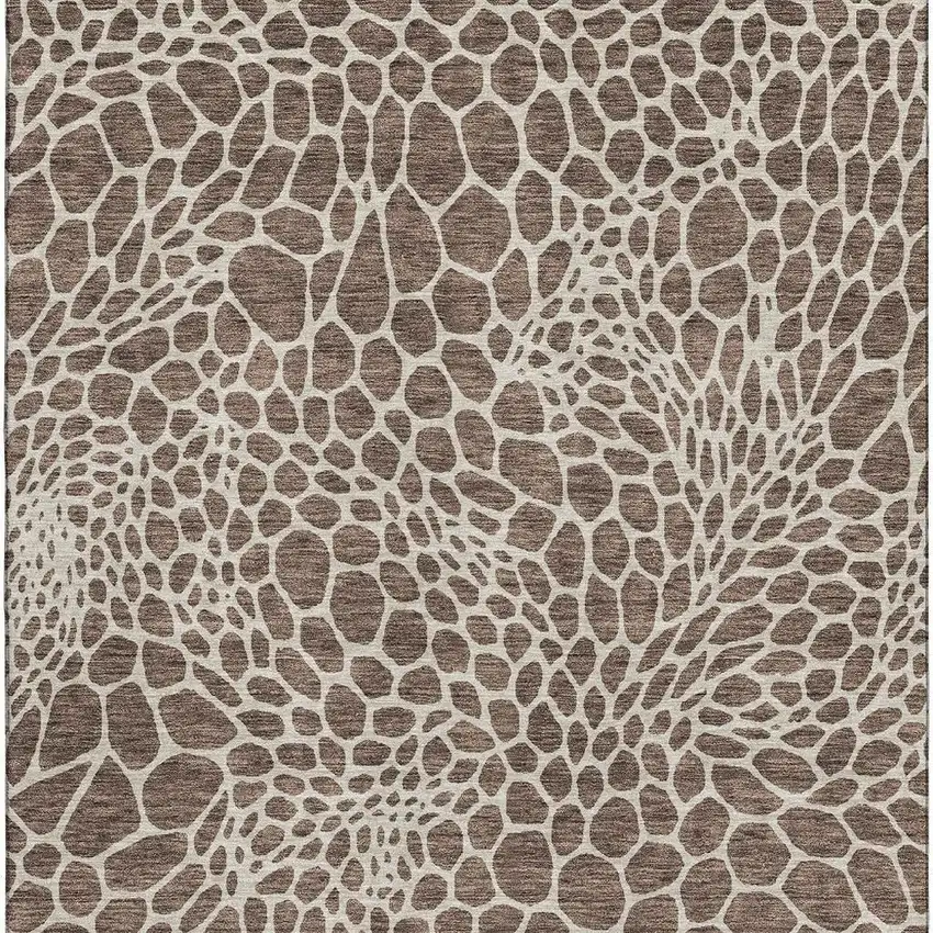 Brown And Beige Geometric Washable Area Rug With UV Protection Photo 5