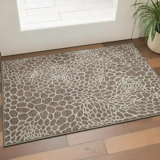 Brown And Beige Geometric Washable Area Rug With UV Protection Photo 2