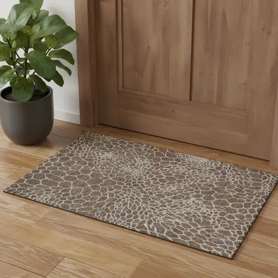 Brown And Beige Geometric Washable Area Rug With UV Protection Photo 1