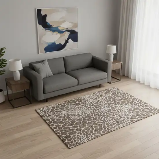 Brown And Beige Geometric Washable Area Rug With UV Protection Photo 2