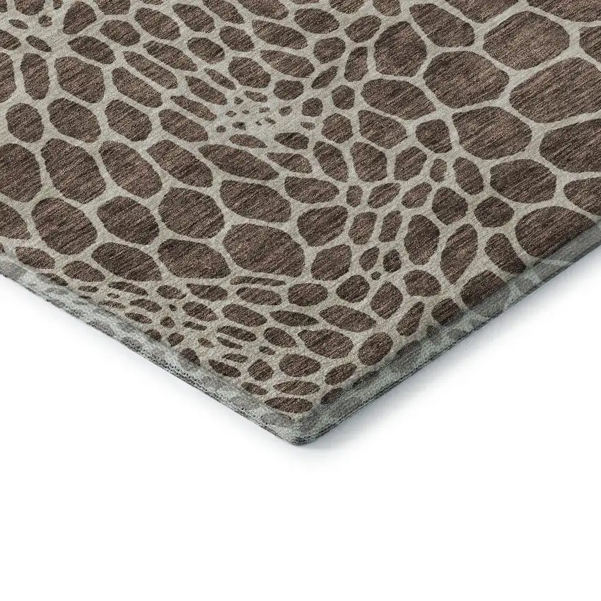 Brown And Beige Geometric Washable Area Rug With UV Protection Photo 8