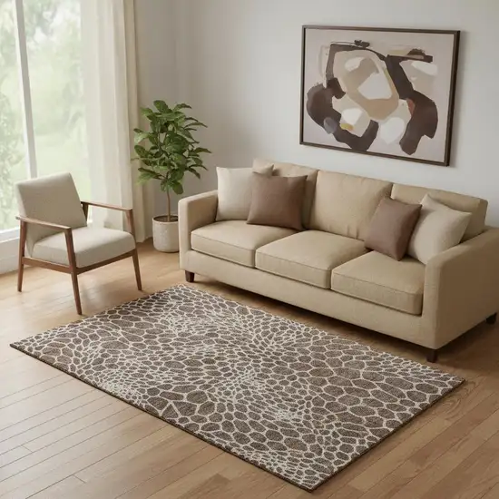 Brown And Beige Geometric Washable Area Rug With UV Protection Photo 1