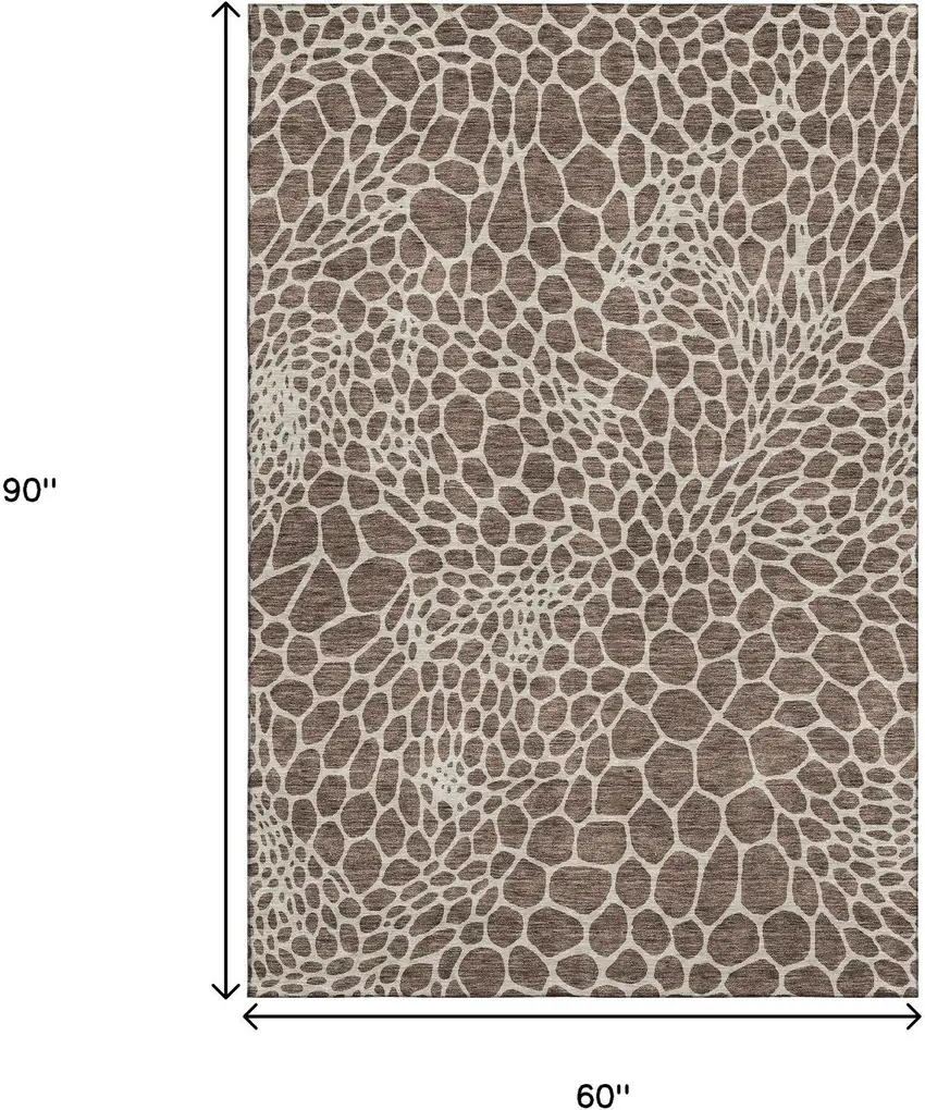 Brown And Beige Geometric Washable Area Rug With UV Protection Photo 3